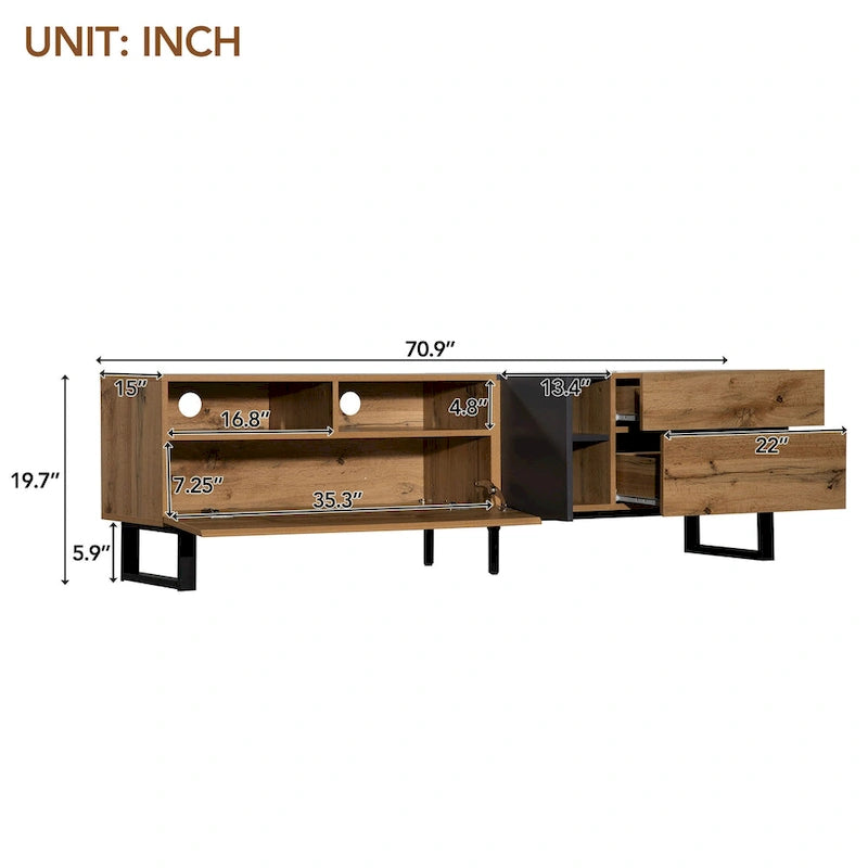 70-Inch Tv Stand — Dual-Compartment Storage Design With Flip-Down Doors; Suitable For Tvs Up To 80 Inches