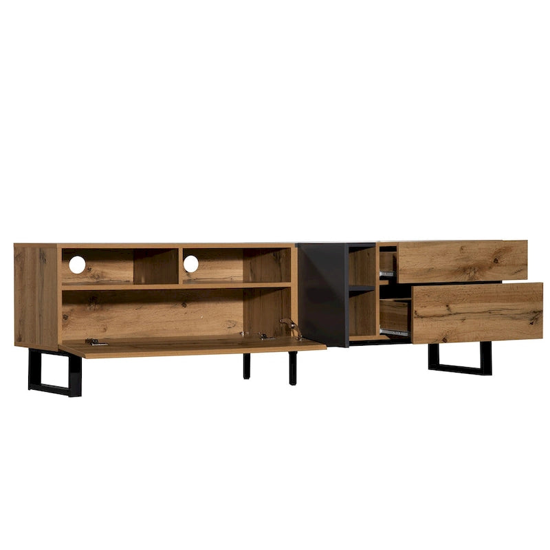70-Inch Tv Stand — Dual-Compartment Storage Design With Flip-Down Doors; Suitable For Tvs Up To 80 Inches