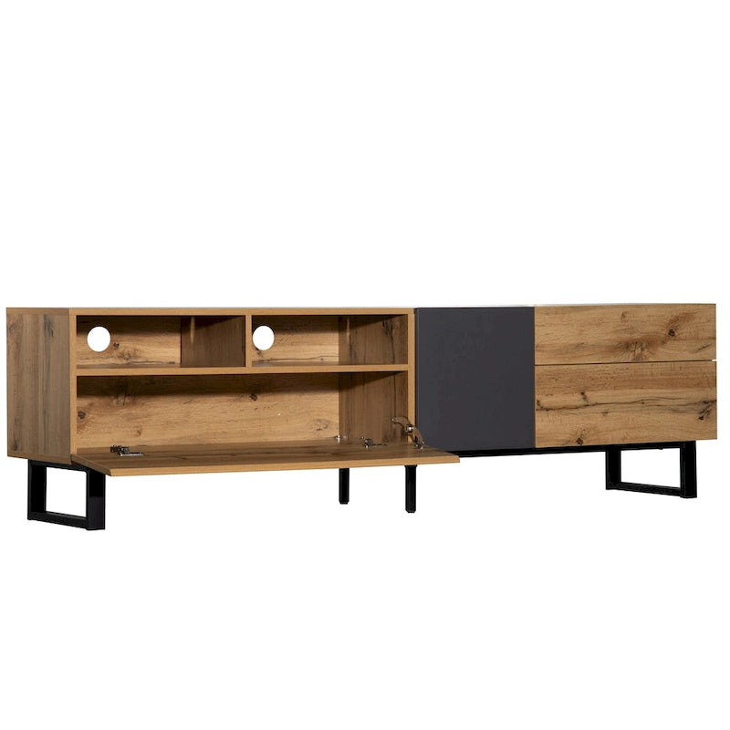 70-Inch Tv Stand — Dual-Compartment Storage Design With Flip-Down Doors; Suitable For Tvs Up To 80 Inches