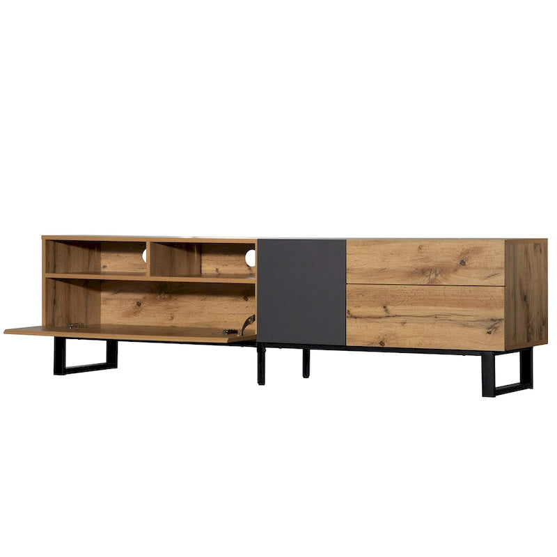 70-Inch Tv Stand — Dual-Compartment Storage Design With Flip-Down Doors; Suitable For Tvs Up To 80 Inches