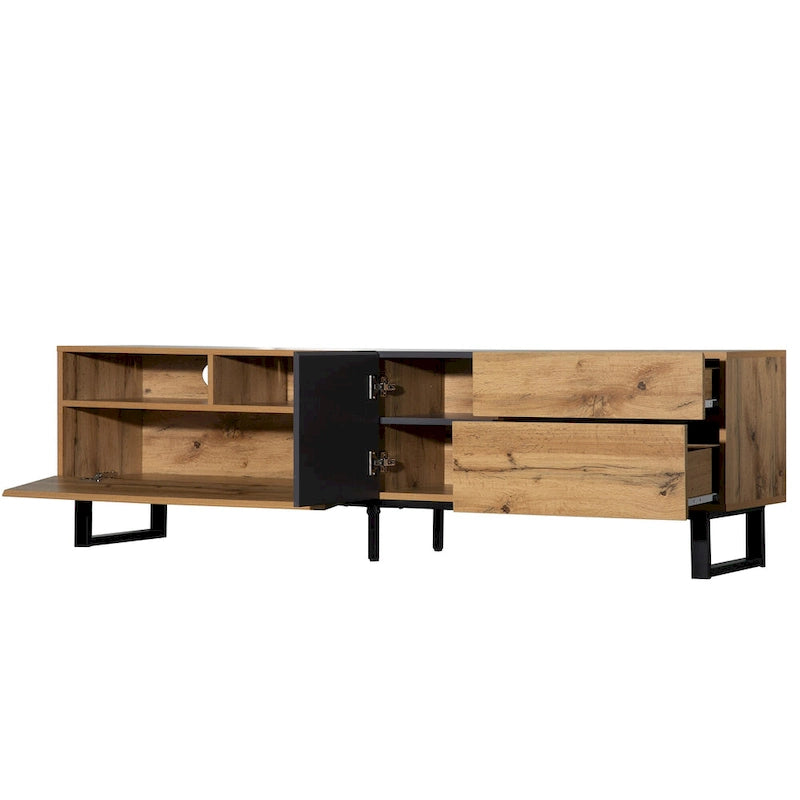 70-Inch Tv Stand — Dual-Compartment Storage Design With Flip-Down Doors; Suitable For Tvs Up To 80 Inches