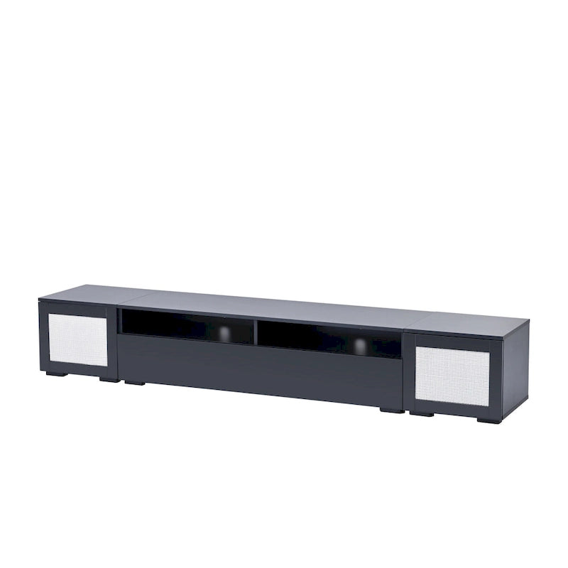 Black 82 TV Stand with Push-Open Doors & LED for TVs Up to 90