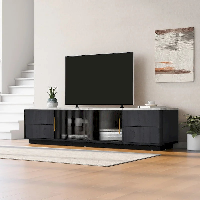 Black,White 62.9 TV Stand with 4 Drawers & Large Cabinet for TVs Up to 70