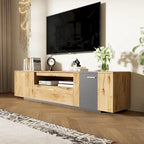 Grey,Natural Wood 70.86 TV Stand with 3 Cabinets & Drawer for TVs Up to 80