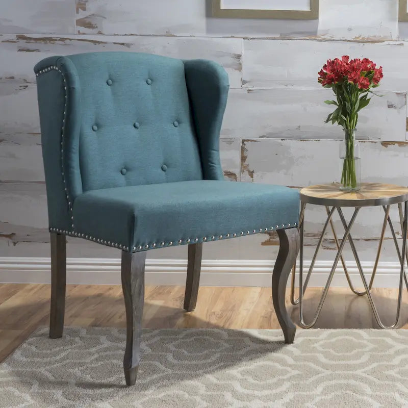 Modern 23.75 Button Tufted Accent Chair with Rubber Wood Frame and Nailheads for Living Room