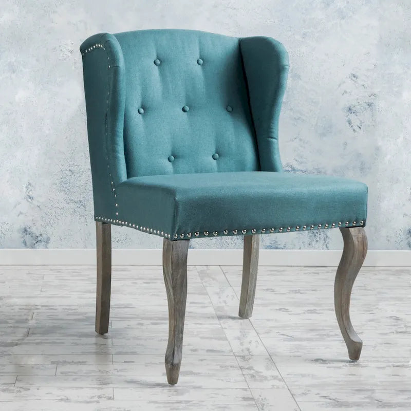 Modern 23.75 Button Tufted Accent Chair with Rubber Wood Frame and Nailheads for Living Room