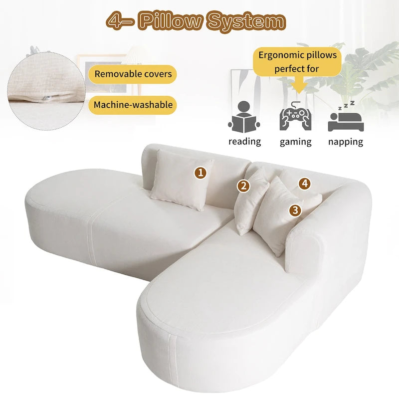 107.5 Polyester 4-Seat Corner Sofa with Curved Design & Wide Stitching