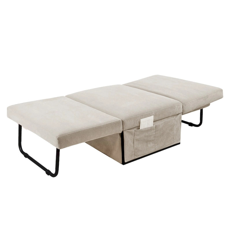 White 36.61 4-in-1 Convertible Corduroy Lounge Chair