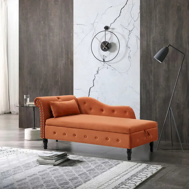 Orange 60 Velvet Button Tufted Chaise Lounge Chair