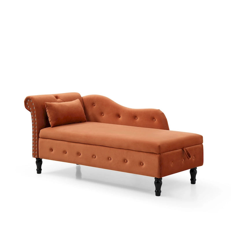 Orange 60 Velvet Button Tufted Chaise Lounge Chair