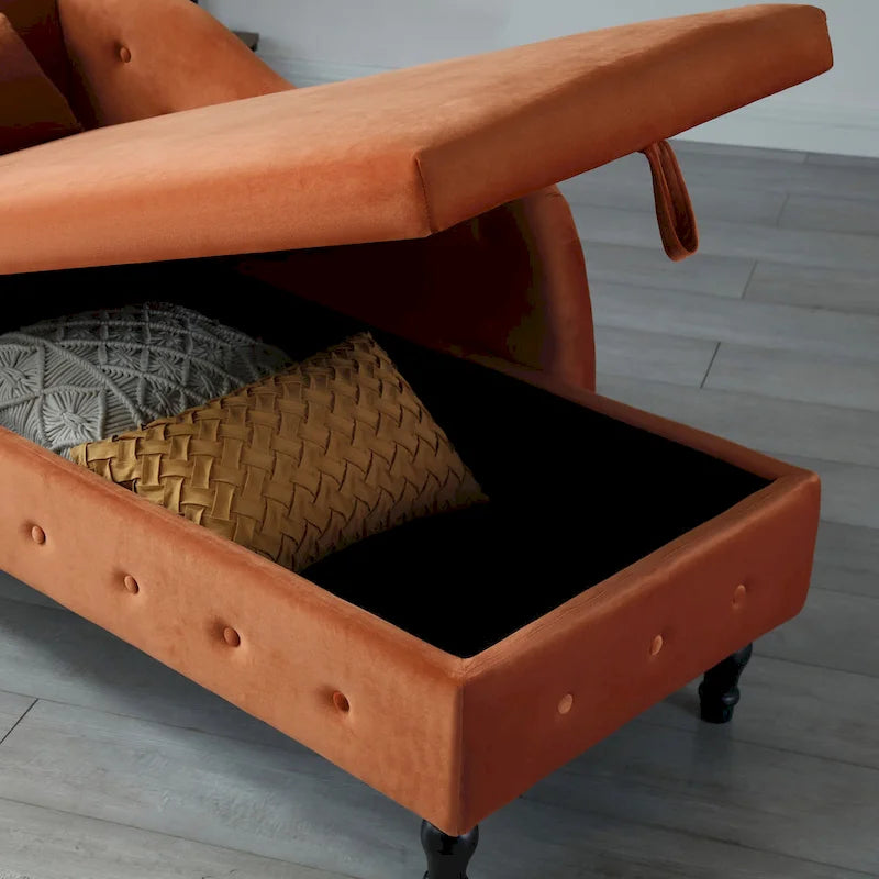 Orange 60 Velvet Button Tufted Chaise Lounge Chair