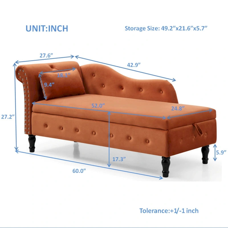 Orange 60 Velvet Button Tufted Chaise Lounge Chair
