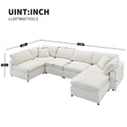 Beige 130 Chenille U-Shaped Sleeper Sectional Sofa, 6-Piece Modular Design