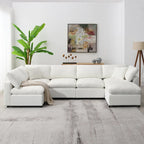 Beige 130 Chenille U-Shaped Sleeper Sectional Sofa, 6-Piece Modular Design