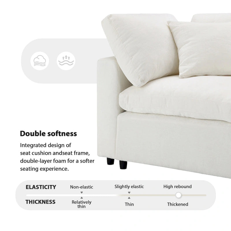 Beige 130 Chenille U-Shaped Sleeper Sectional Sofa, 6-Piece Modular Design