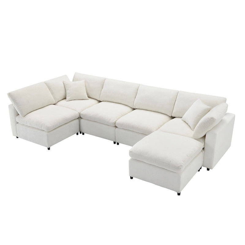 Beige 130 Chenille U-Shaped Sleeper Sectional Sofa, 6-Piece Modular Design
