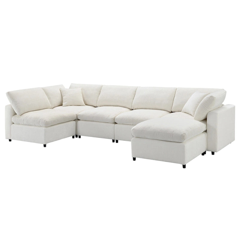 Beige 130 Chenille U-Shaped Sleeper Sectional Sofa, 6-Piece Modular Design