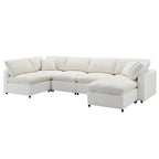 Beige 130 Chenille U-Shaped Sleeper Sectional Sofa, 6-Piece Modular Design