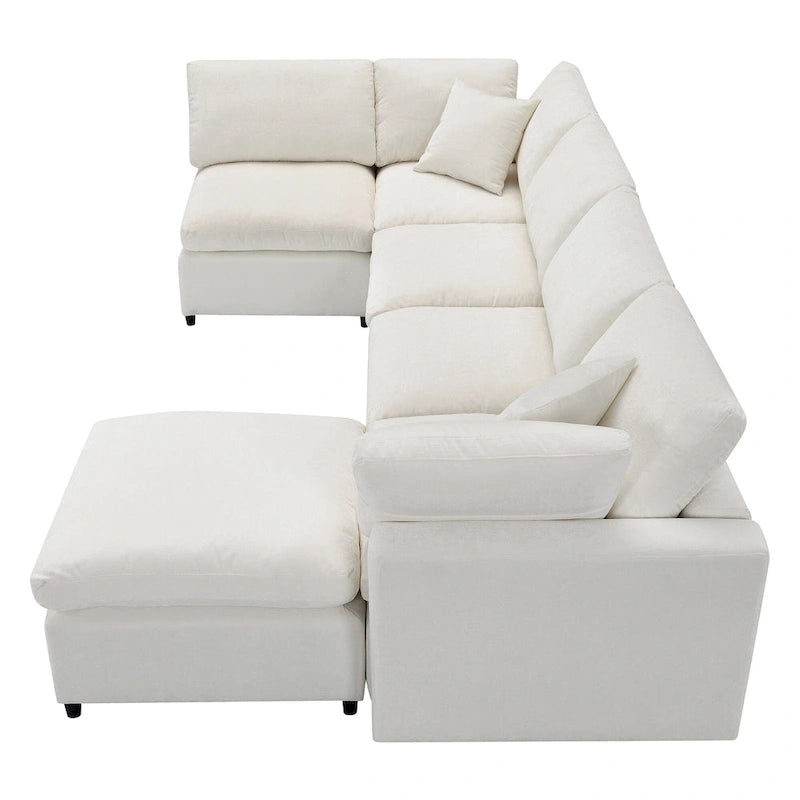 Beige 130 Chenille U-Shaped Sleeper Sectional Sofa, 6-Piece Modular Design