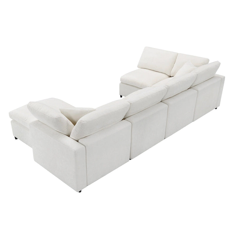 Beige 130 Chenille U-Shaped Sleeper Sectional Sofa, 6-Piece Modular Design