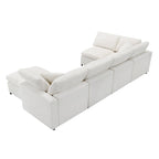 Beige 130 Chenille U-Shaped Sleeper Sectional Sofa, 6-Piece Modular Design