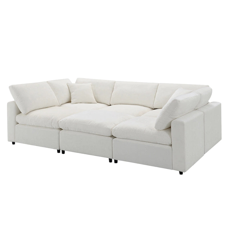 Beige 130 Chenille U-Shaped Sleeper Sectional Sofa, 6-Piece Modular Design
