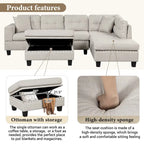 Grey 105 L-Shaped 7-Seat Modern Sectional Sofa with 2 Cushions, Reversible Chaise, Storage Ottoman, and Cup Holders