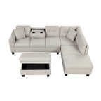 Grey 105 L-Shaped 7-Seat Modern Sectional Sofa with 2 Cushions, Reversible Chaise, Storage Ottoman, and Cup Holders