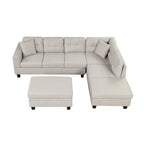 Grey 105 L-Shaped 7-Seat Modern Sectional Sofa with 2 Cushions, Reversible Chaise, Storage Ottoman, and Cup Holders