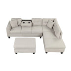 Grey 105 L-Shaped 7-Seat Modern Sectional Sofa with 2 Cushions, Reversible Chaise, Storage Ottoman, and Cup Holders