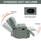 Green Oversized Manual Recliner with 360 Swivel and Rocking Feature, Fabric Upholstery for Living Room Comfort