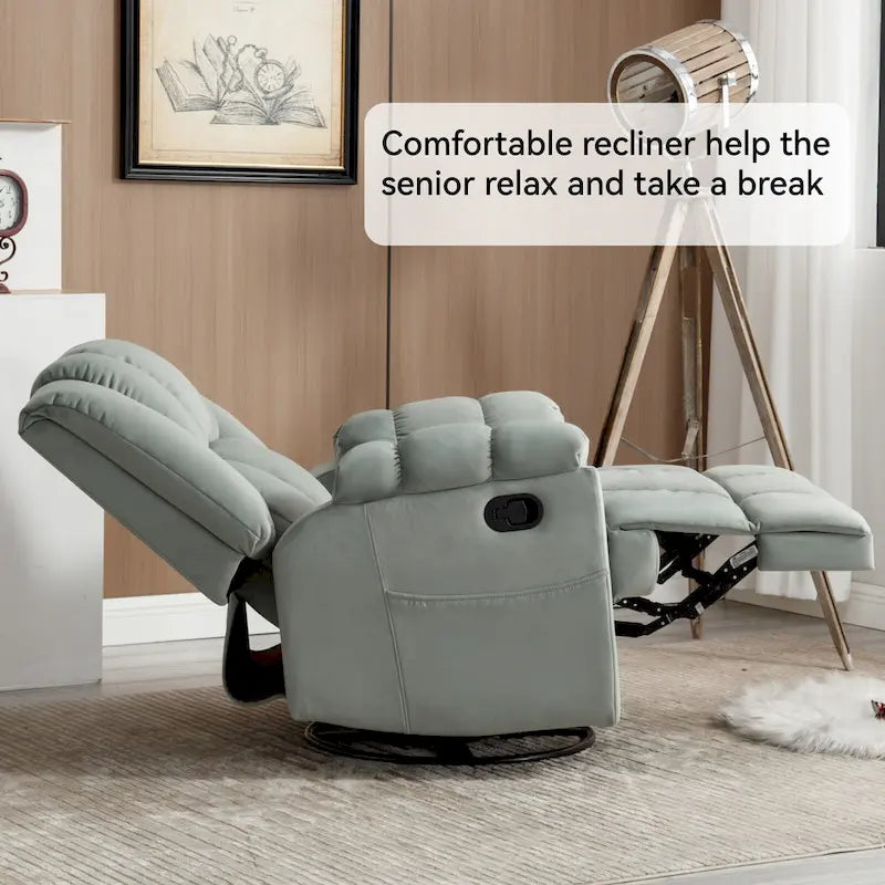 Green Oversized Manual Recliner with 360 Swivel and Rocking Feature, Fabric Upholstery for Living Room Comfort