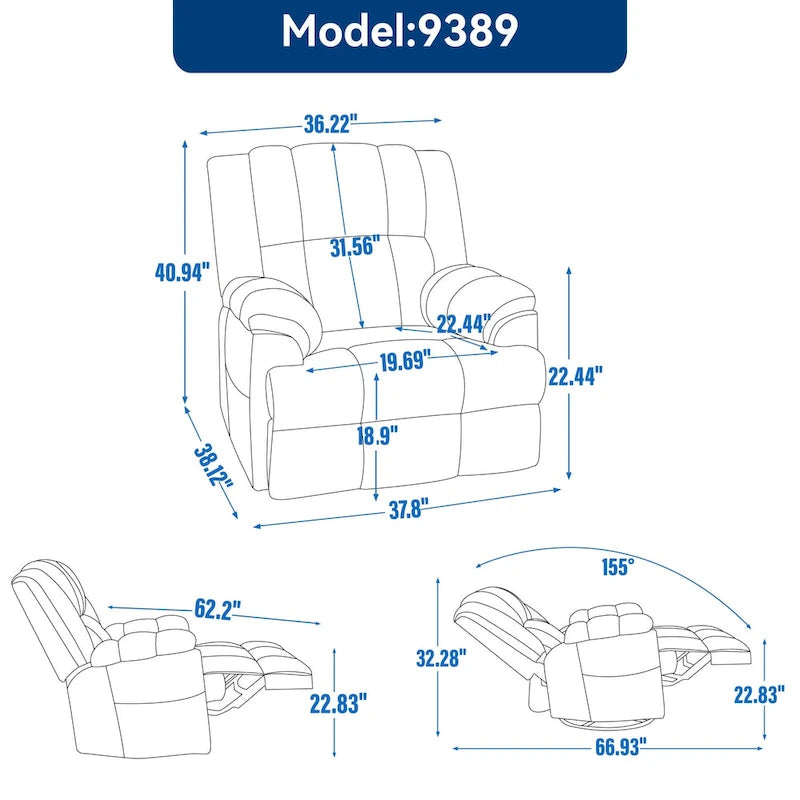 Green Oversized Manual Recliner with 360 Swivel and Rocking Feature, Fabric Upholstery for Living Room Comfort