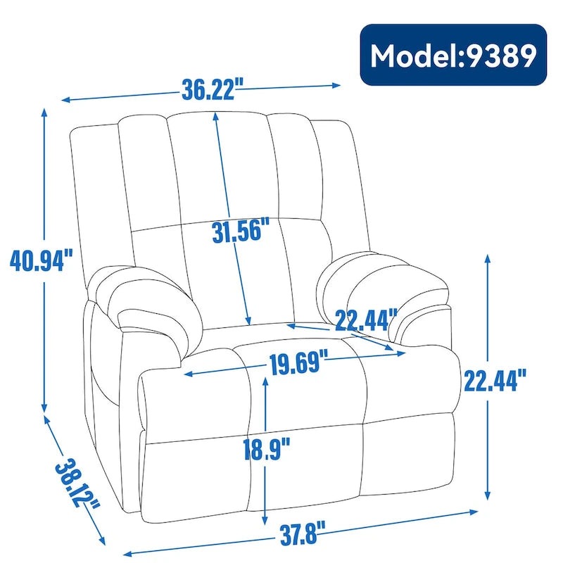 Green Oversized Manual Recliner with 360 Swivel and Rocking Feature, Fabric Upholstery for Living Room Comfort