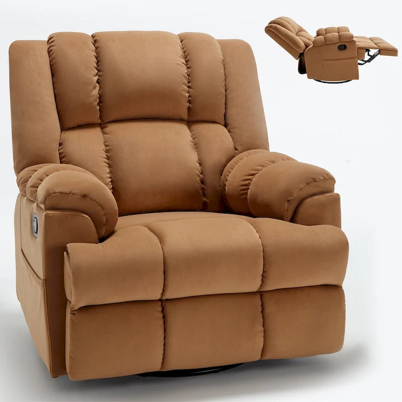 Green Oversized Manual Recliner with 360 Swivel and Rocking Feature, Fabric Upholstery for Living Room Comfort