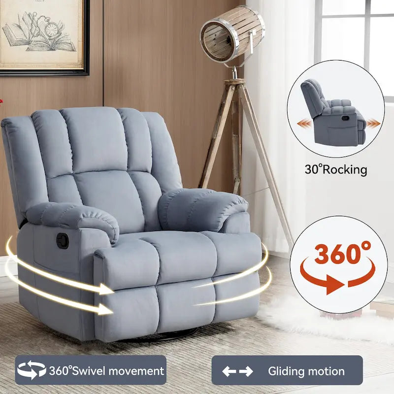 Green Oversized Manual Recliner with 360 Swivel and Rocking Feature, Fabric Upholstery for Living Room Comfort