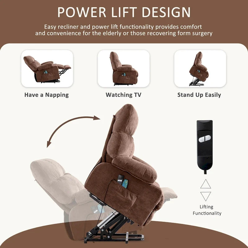 Blue Power Lift Recliner with Heat, Massage, USB Charging, Side Storage, and Remote Control