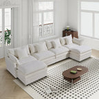 Spacious 142.52 U-Shaped Chenille Sectional Sofa with Double Cushions, Convertible Chaise and Ottomans