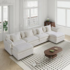 Spacious 142.52 U-Shaped Chenille Sectional Sofa with Double Cushions, Convertible Chaise and Ottomans