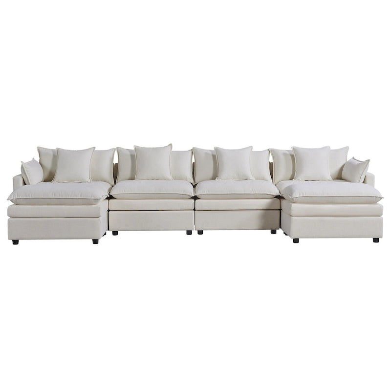 Spacious 142.52 U-Shaped Chenille Sectional Sofa with Double Cushions, Convertible Chaise and Ottomans