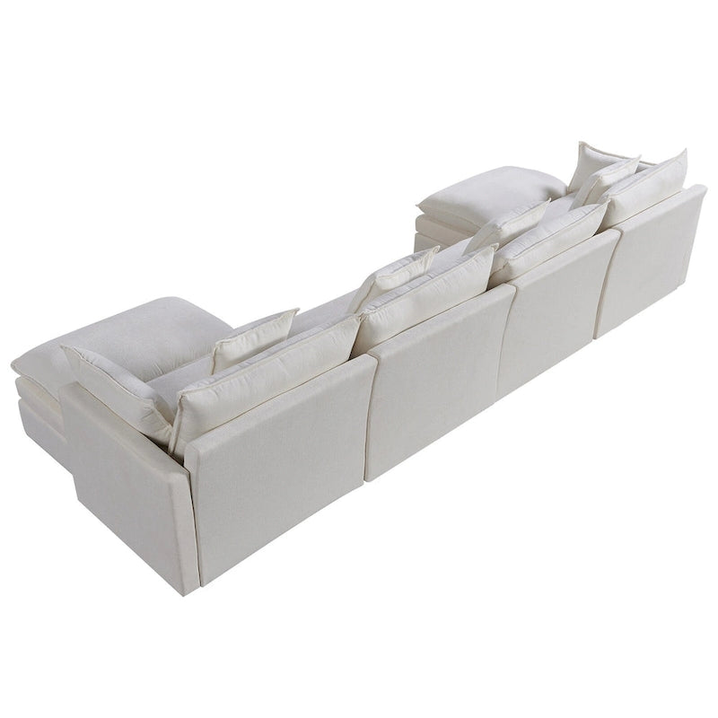 Spacious 142.52 U-Shaped Chenille Sectional Sofa with Double Cushions, Convertible Chaise and Ottomans
