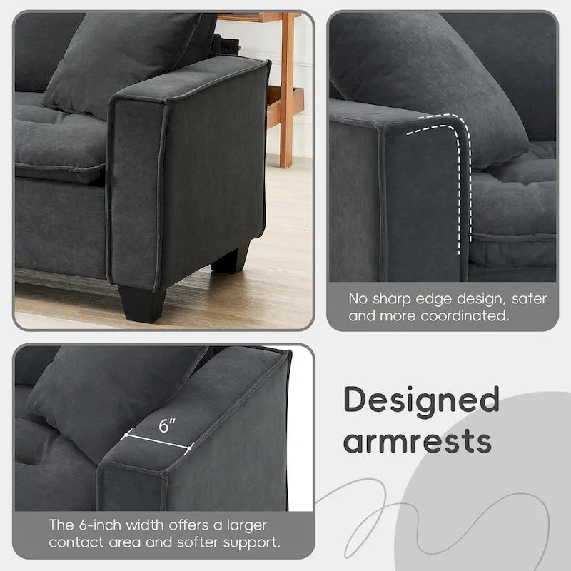 Grey 100 L-Shaped Convertible 4 Seater Sectional Sofa with Removable Ottoman and Matching Pillows, Perfect for Living Room