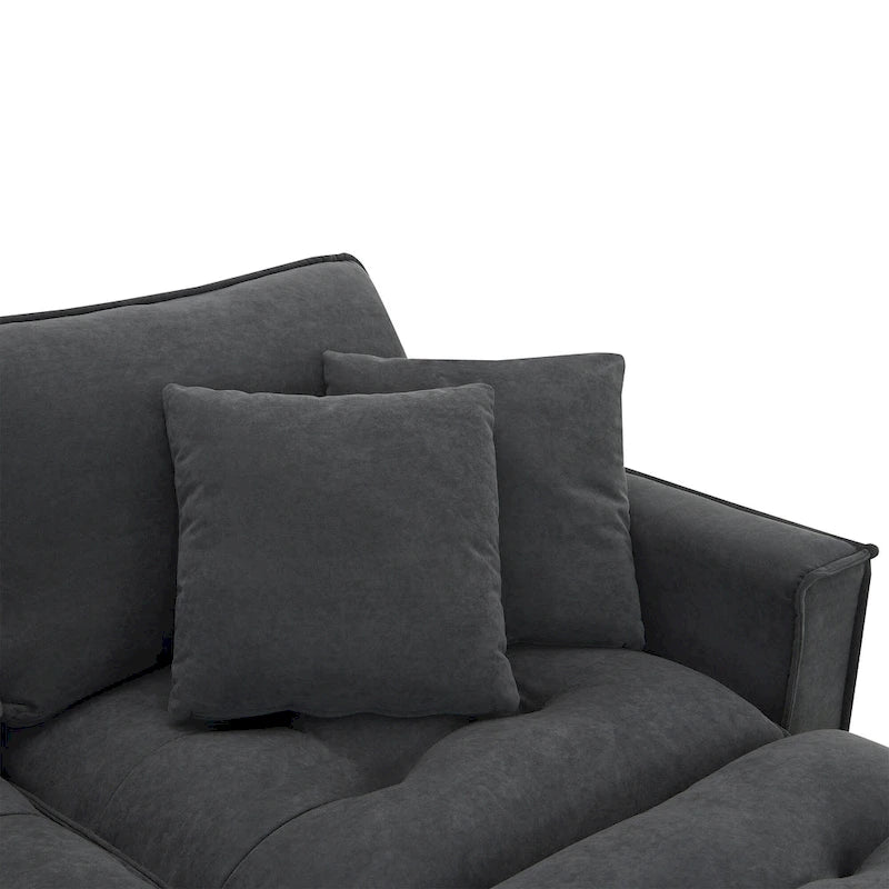 Grey 100 L-Shaped Convertible 4 Seater Sectional Sofa with Removable Ottoman and Matching Pillows, Perfect for Living Room