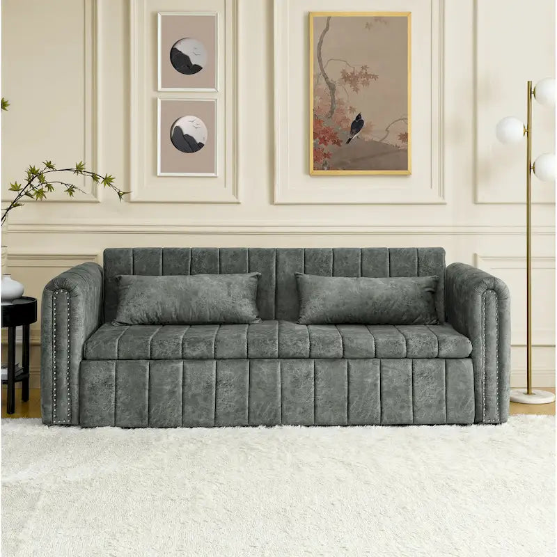 Modern 68 Foam 3 in 1 Pull-Out 3-seaters Bed Sleeper Sofa with Copper Nails and Two Drawers