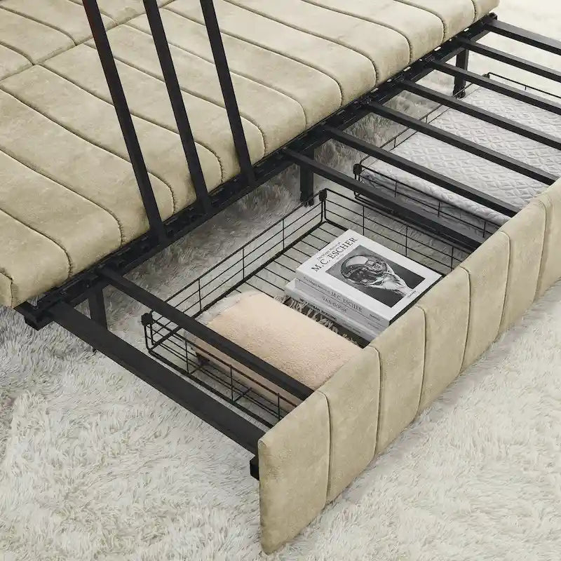 Modern 68 Foam 3 in 1 Pull-Out 3-seaters Bed Sleeper Sofa with Copper Nails and Two Drawers