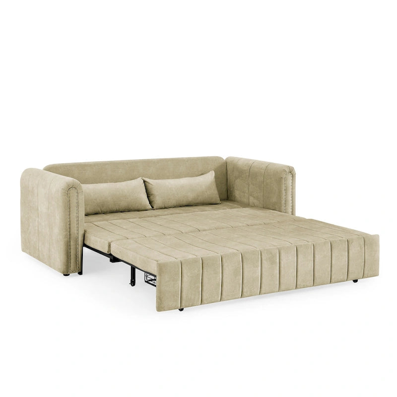 Modern 68 Foam 3 in 1 Pull-Out 3-seaters Bed Sleeper Sofa with Copper Nails and Two Drawers