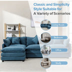 Blue 112.2 Modern L-Shaped 4-Seat Sectional Sofa with Removable Ottoman, 5 Plush Pillows, and Sturdy Construction