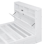 White Full Size Wooden Bed with LED Storage Headboard, Charging Station, and 2 Drawers