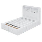 White Full Size Wooden Bed with LED Storage Headboard, Charging Station, and 2 Drawers