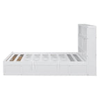 White Full Size Wooden Bed with LED Storage Headboard, Charging Station, and 2 Drawers